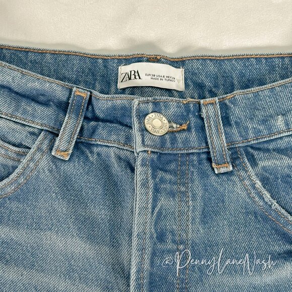 Zara High-Rise Button Fly Denim Cut Off Shorts Size 6 - Picture 3 of 12